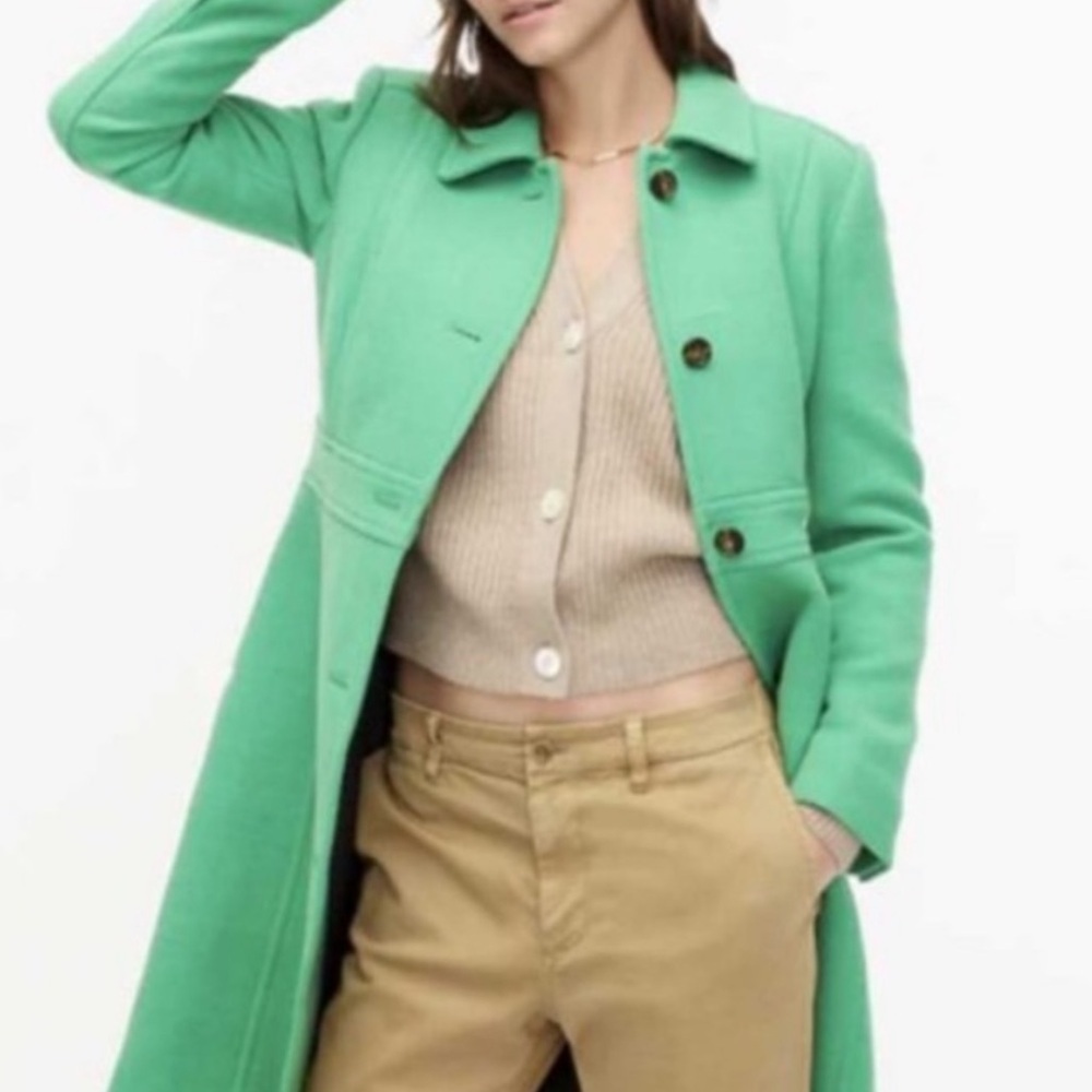 J Crew Classic Lady Day Coat Size 2 Wool Double Cloth Green